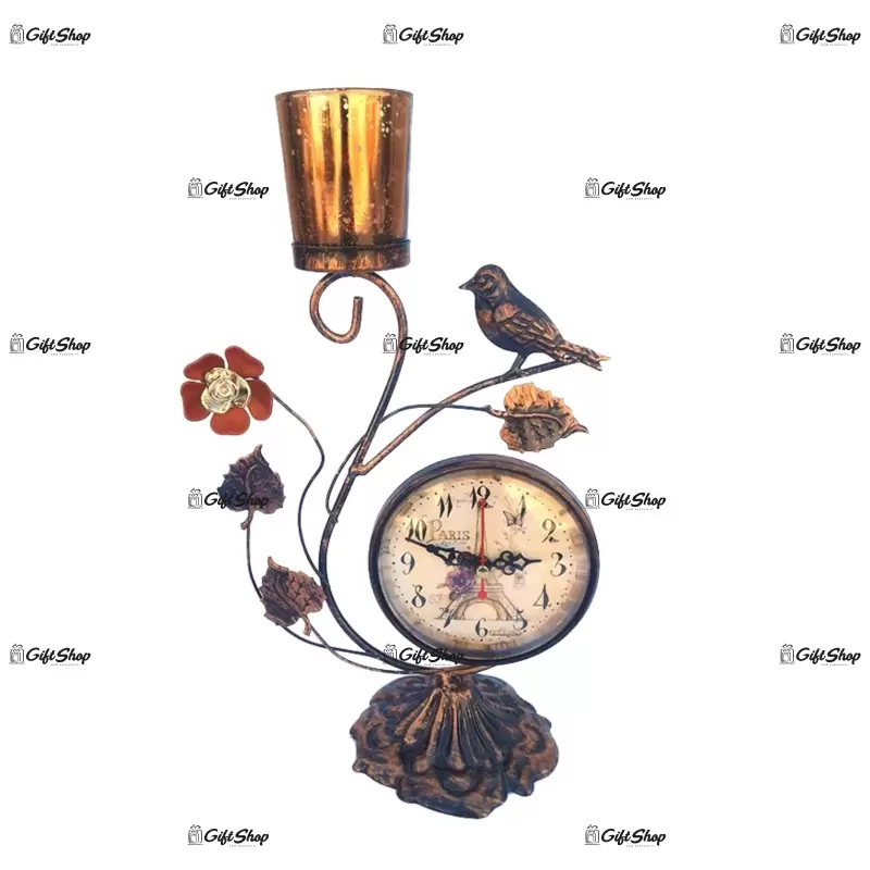 Sfesnic ceas din metal cu suport pentru lumanare